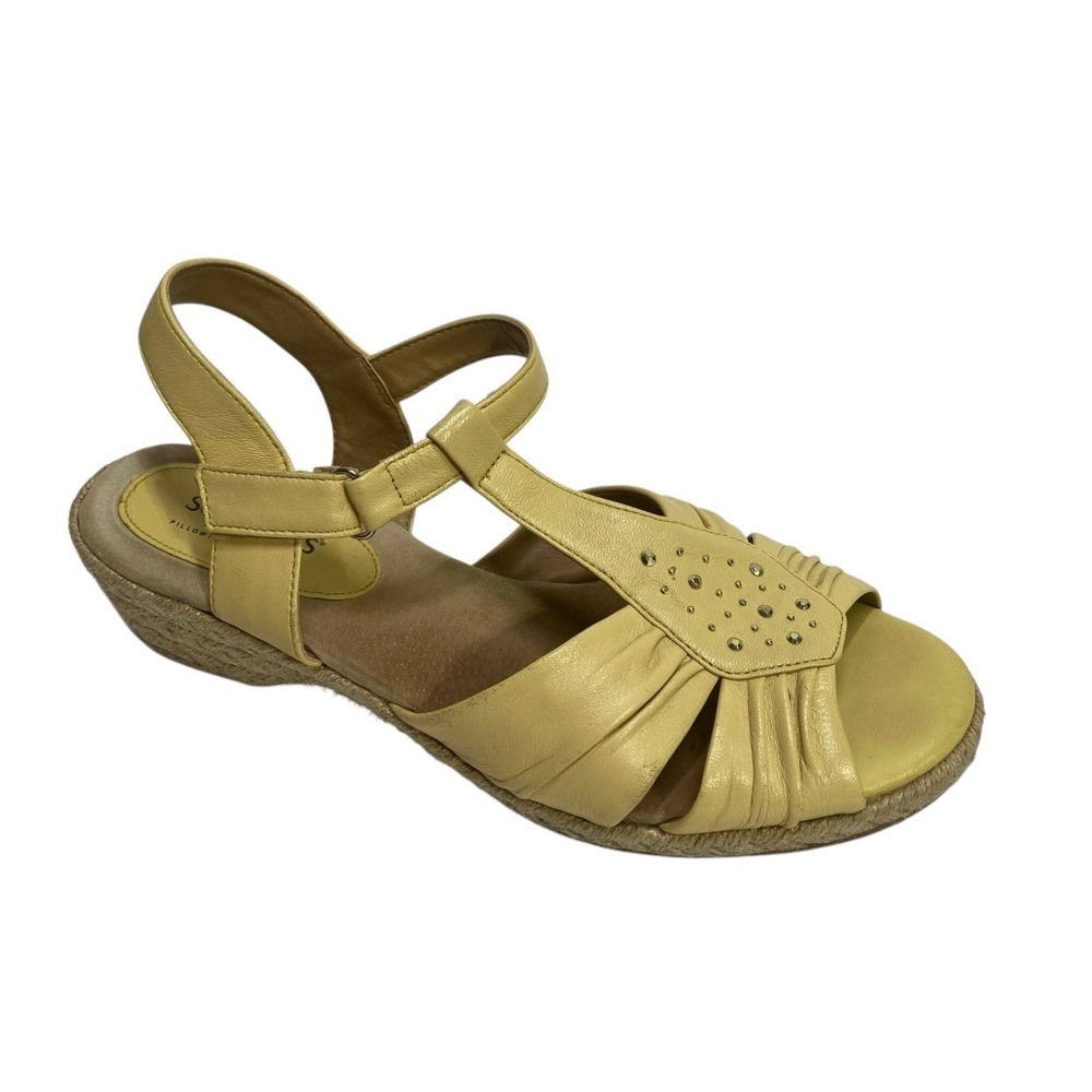 Softspots Women's Leather Sandal Yellow Size 8 W‎ Flats Comfort Braided 0pen Toe